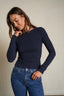 Jolie - Sweater Rib Long Sleeve Crewneck - Navy
