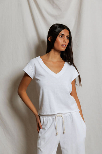 Pearl Japanese Jersey Vneck - White