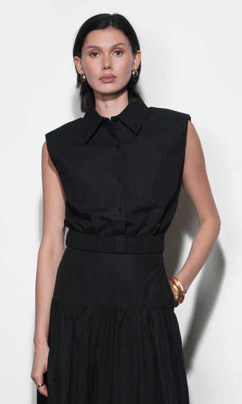 Oren Poplin Sleeveless Shirt - Black