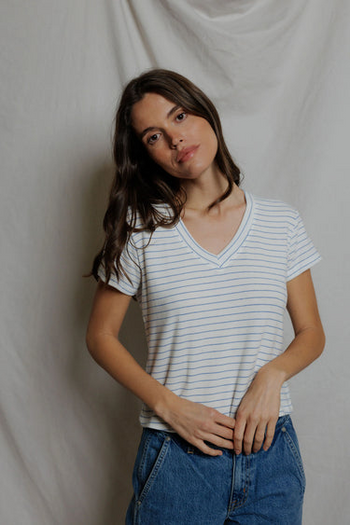 Elliot Brushed Sweater Vneck Tee - Pacific Stripe