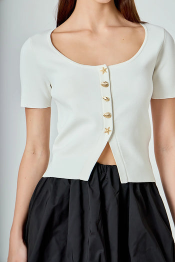 Shell Button Knit Top