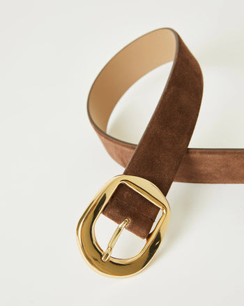 The Greyson Suede Belt - Choc/Gold