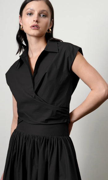 Eloise Wrap Front Poplin Top - Black