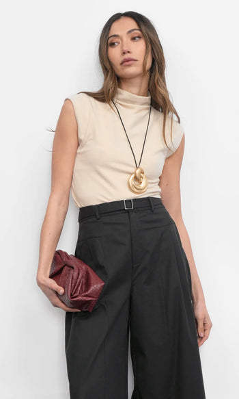 Paloma Funnel Neck Knit Top - Sand