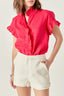 Linen Ruffle Shirt - Red