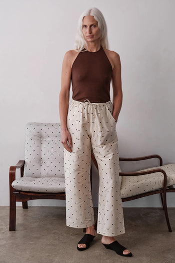 The Silk Taffeta Cargo Pant - Creme Dot