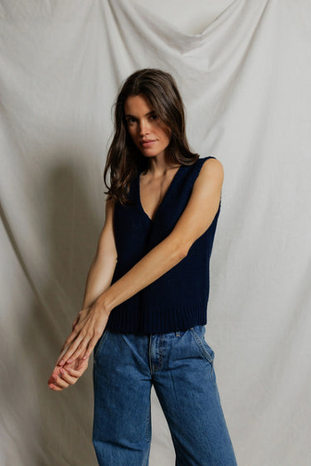 Peggy Cotton Sweater Tank Top - Navy