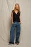 Celina - Satin V Neck Tank - Navy