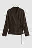 Maye Sculpted Satin Tie-Wrap Blouse - Brown