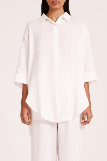 Lounge Linen Longline Shirt - White