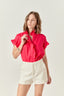 Linen Ruffle Shirt - Red