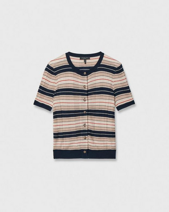 Teresa Silk Blend SS Cardi - Navy Multi