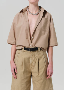 Frances Cropped Cape Button Up - Catalina