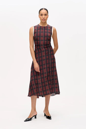 Atina Dress - Dark Red Check