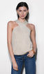 Ingrid Cross Front Halter Knit Top - Linen