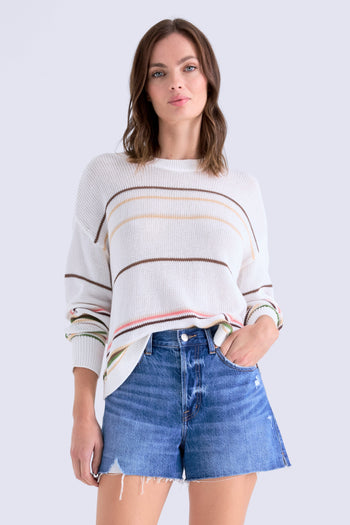 Eva Crewneck Sweater - Light Tumeric Stripe