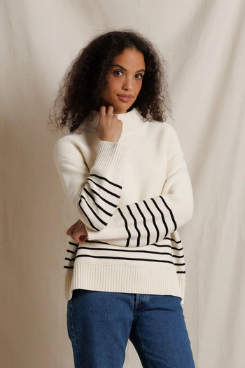 Elsie Pointelle Sweater - Sugar Black Stripe