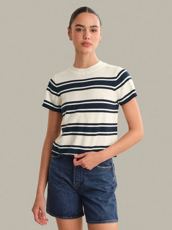 Nerida Striped Sweater Tee - Chalk/Dark Blue