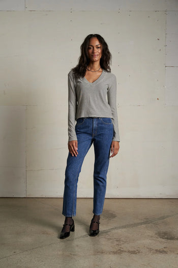 Fiona Vneck Stripe Jersey Crewneck