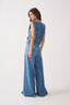 Pockets Belt Loops Flared Pants - Denim