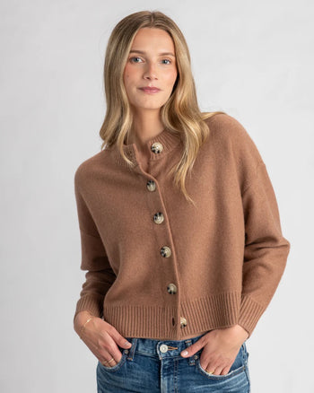 Nina Crewneck Cardigan - Mocha