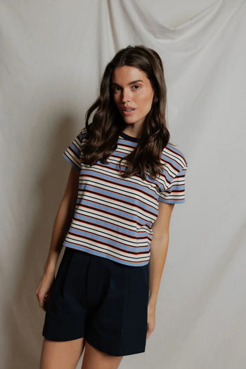 Dawn Supima Cotton Tee - Pacific Clementine Stripe