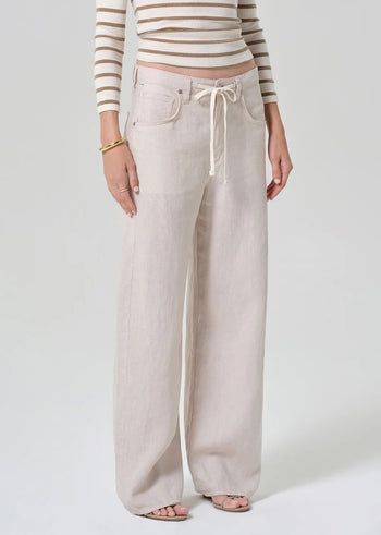 Brynn Linen Drawstring Trouser - Pale Stone