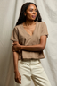 Beckett- Crispy Cotton v/u Neck Tee - Mocha