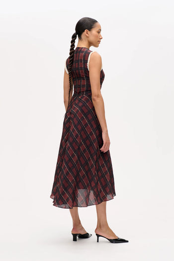 Atina Dress - Dark Red Check