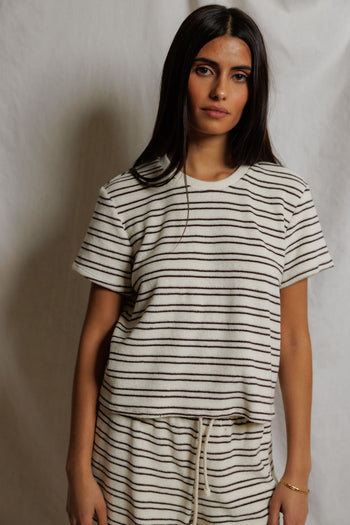 Eve Loop Terry Short Sleeve Shirt - Natural/Chocolate Stripe