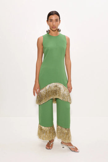 Nella Fringe Pant - Spruce Green