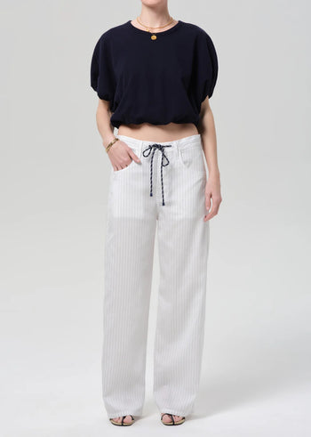 Brynn Drawstring Trouser - Black Pinstripe