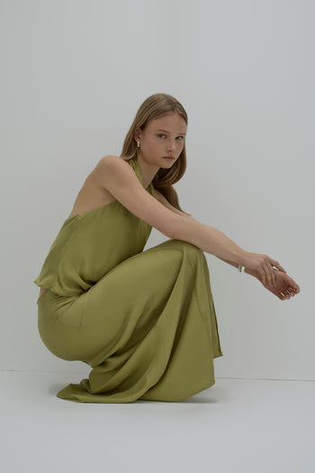 Leon Cupro Maxi Skirt - Pickle