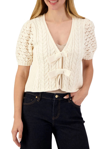 Elaine Pointelle Cardigan - Sea Salt