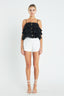 Tiered Broderie Lace Top with Buttons - Black