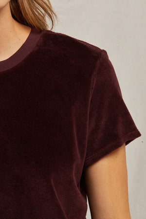 Clara - Velour Crew Neck Tee - Blackberry