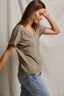 Hendrix - Cotton Boxy V Neck Tee - Mushroom