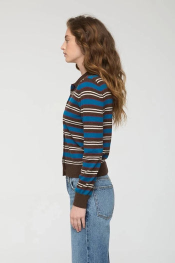 Lyvia L/S Merino Polo Cardigan - Tealwood Stripe