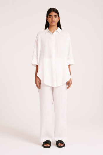 Lounge Linen Longline Shirt - White
