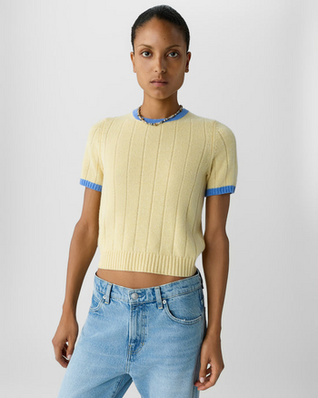 Rib Ringer Tee - Butter/Delft Blue