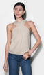 Ingrid Cross Front Halter Knit Top - Linen