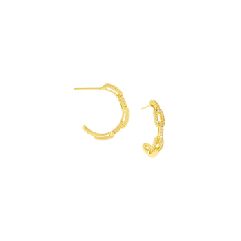 Crystal Paperclip Hoop Earrings - Gold
