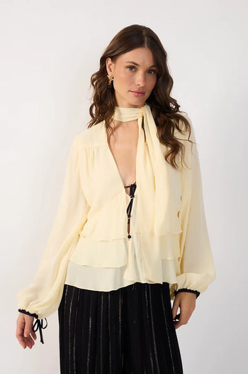 Layered Hem Scarf Crepe Blouse - Off White