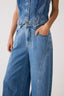 Pockets Belt Loops Flared Pants - Denim