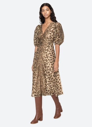 Claude Print Puff Sleeve Midi Dress