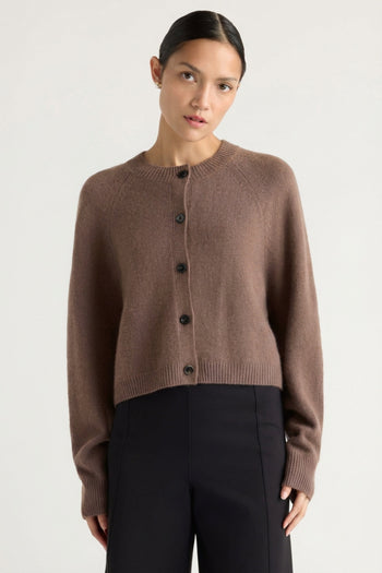 Kiri Cashmere Button Sweater - Mauve Brown
