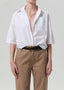 Frances Cropped Cape Button Up - White