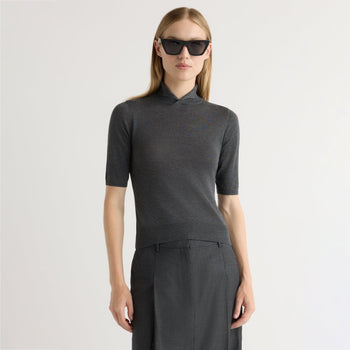 Gia Turtleneck Knit Top - Heather Charcoal