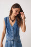 V Neck Buttoned Sleeveless Vest - Denim