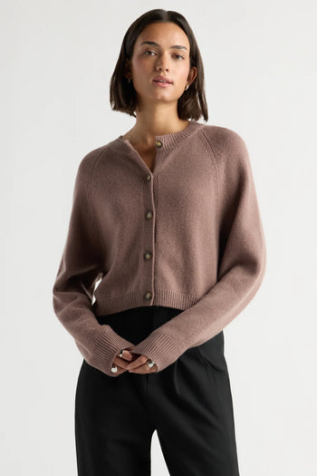 Kiri Cashmere Button Sweater - Mauve Brown